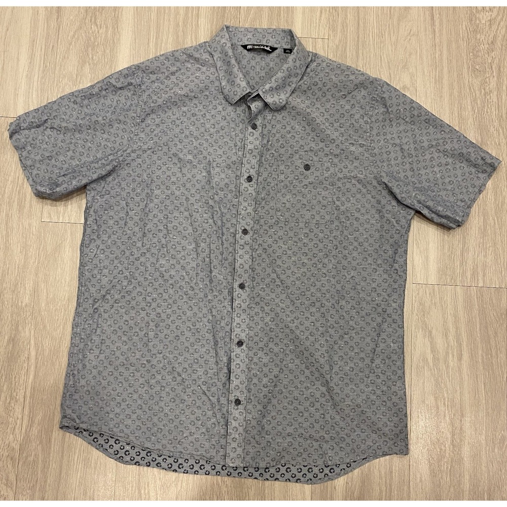 Travis Mathew Shirt Mens XXL Animal Camo All Over Print Inside Out 2XL Button Up